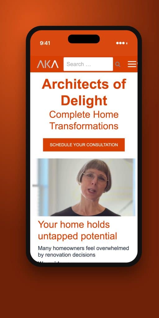 AKA Insight mobile home page on a phone, website by Penner Web Design