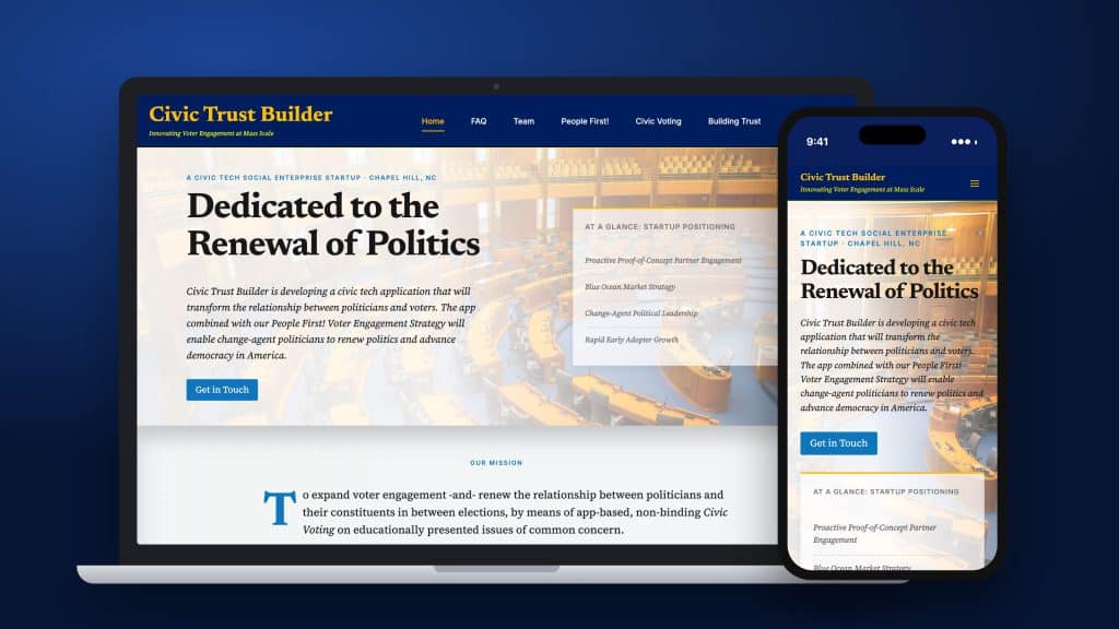 Civic Trust Builder website shown on a laptop and a phone, website design by Penner Web Design
