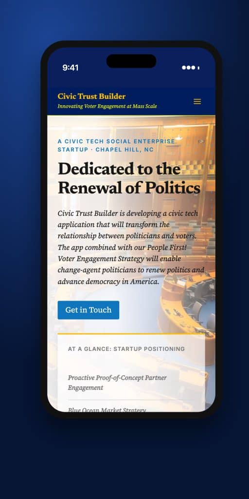 Civic Trust Builder mobile home page on a phone, website by Penner Web Design